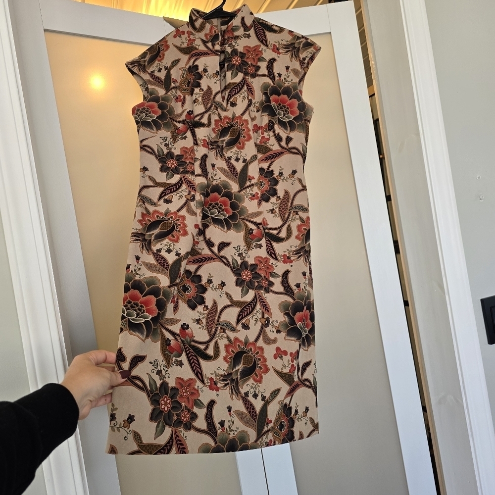 Vintage cheongsam Style dress with a floral batik-style pattern